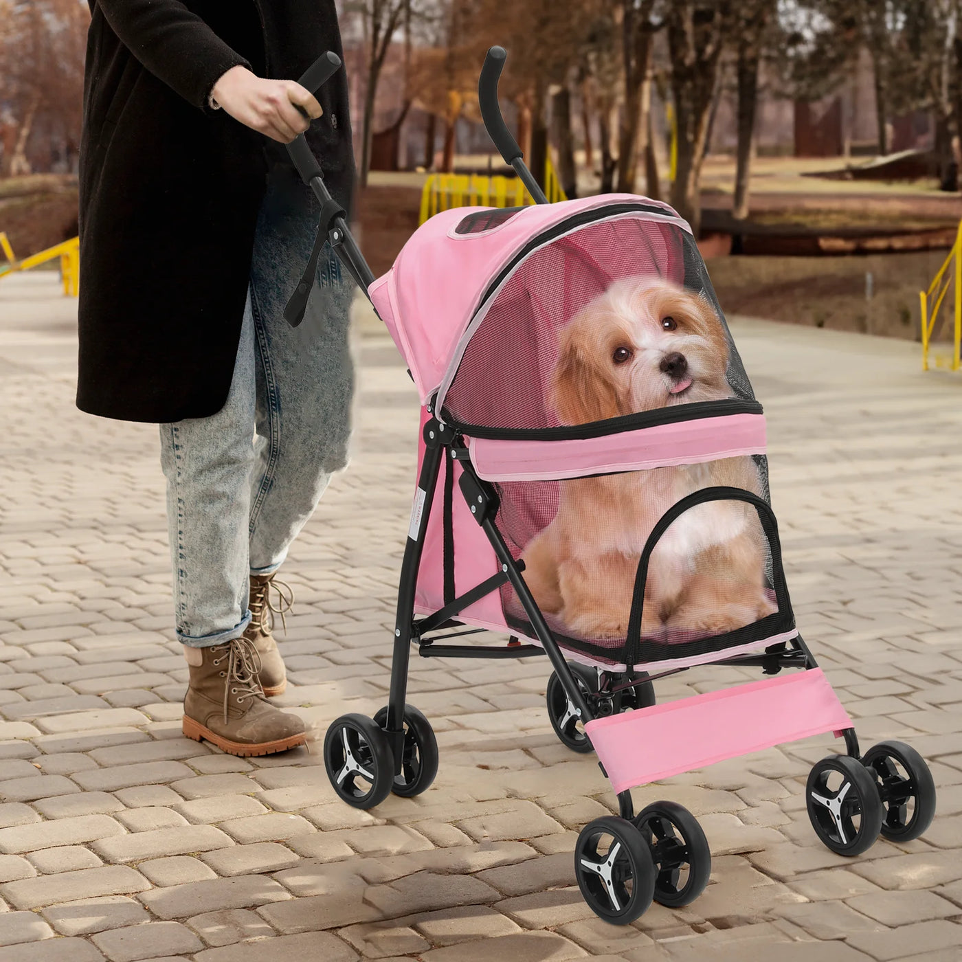 Magshion 4 Wheel Foldable Lightweight Dog Stroller for Small Medium Dogs, Pet Stroller, (Pink)