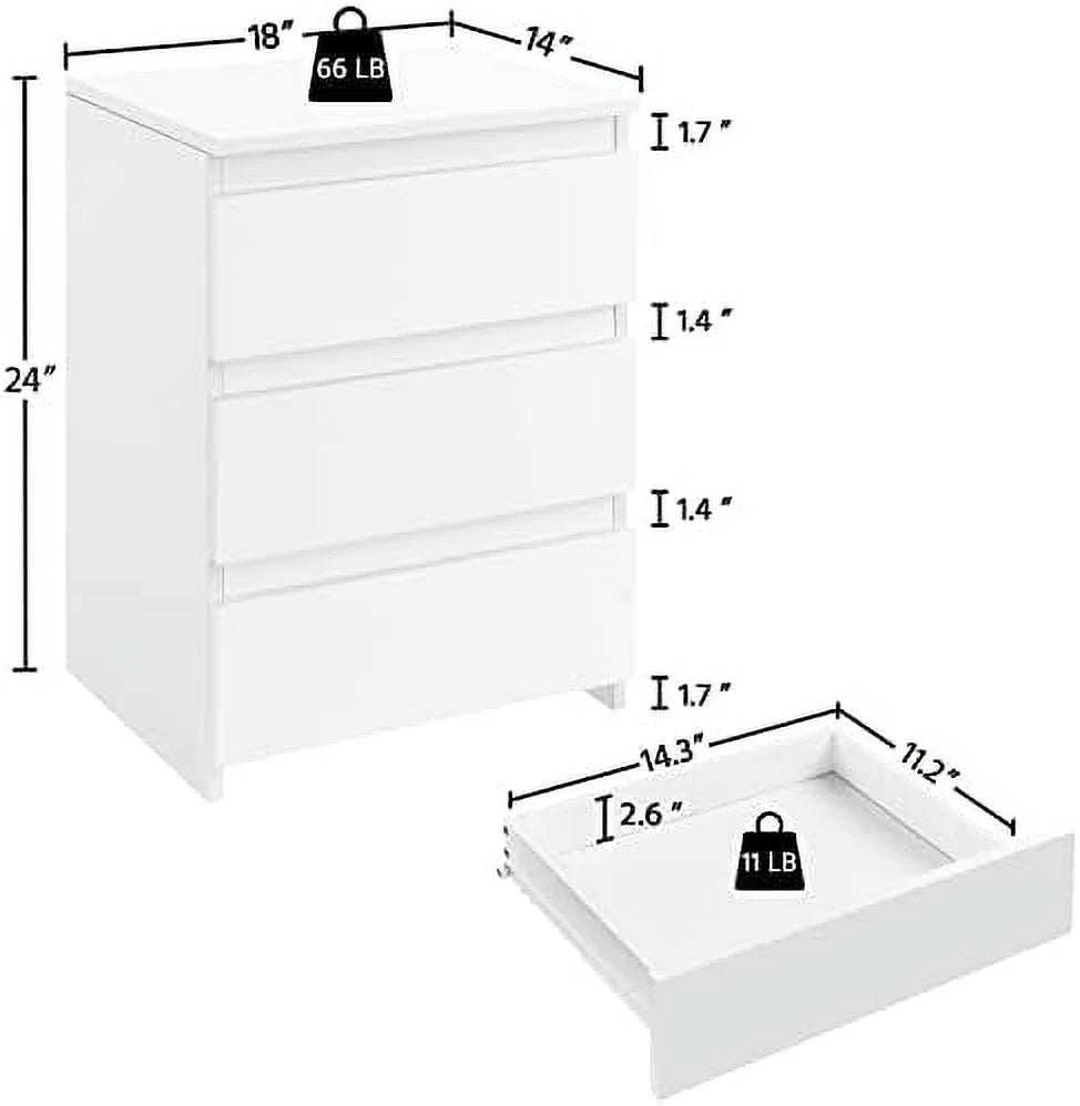 AYFDEGT 2PCS 3-Drawer Nightstands White Bedside Tables with Space Modern Bedside Cabinet Units with Sturdy Base Small Bedside Cupboards for Bedroom Small Space