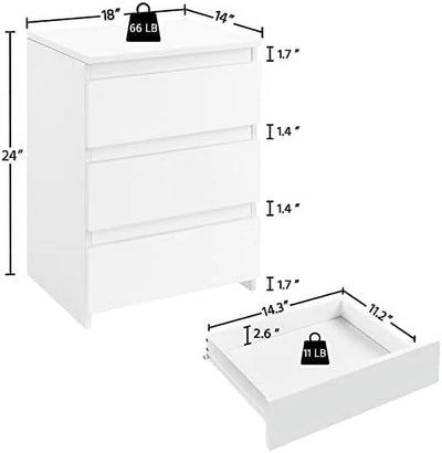 AYFDEGT 2PCS 3-Drawer Nightstands White Bedside Tables with Space Modern Bedside Cabinet Units with Sturdy Base Small Bedside Cupboards for Bedroom Small Space