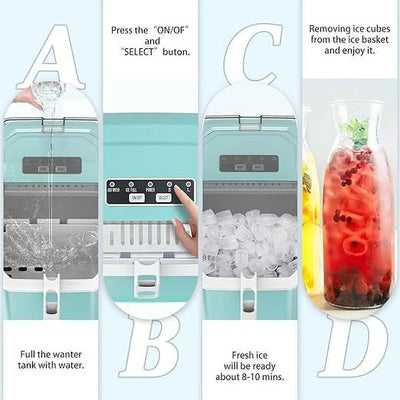 Countertop Ice Maker,Portable Ice Machine with Carry Handle,Self-Cleaning,Basket and Scoop,9 Cubes in 6 Mins,26.5lbs/24Hrs,2 Sizes of Bullet Ice,for Home,Kitchen,Party,Grey