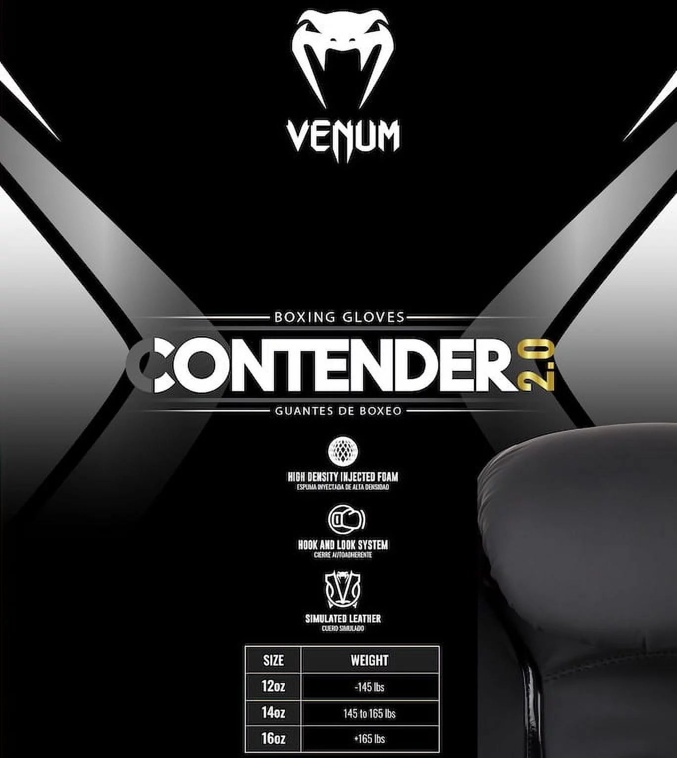 Venum Contender 2.0 Boxing Gloves - Black - 16 oz - Adult