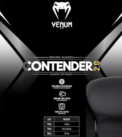 Venum Contender 2.0 Boxing Gloves - Black - 16 oz - Adult