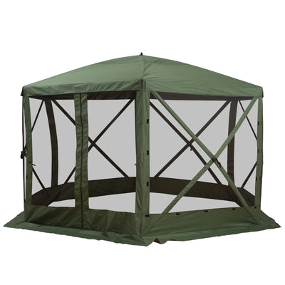 Outsunny 12' x 12' Hexagon Screen House, Pop Up Tent Portable Gazebo Canopy Shelter with Mesh Netting Walls, Carry Bag and Shaded Interior, Green