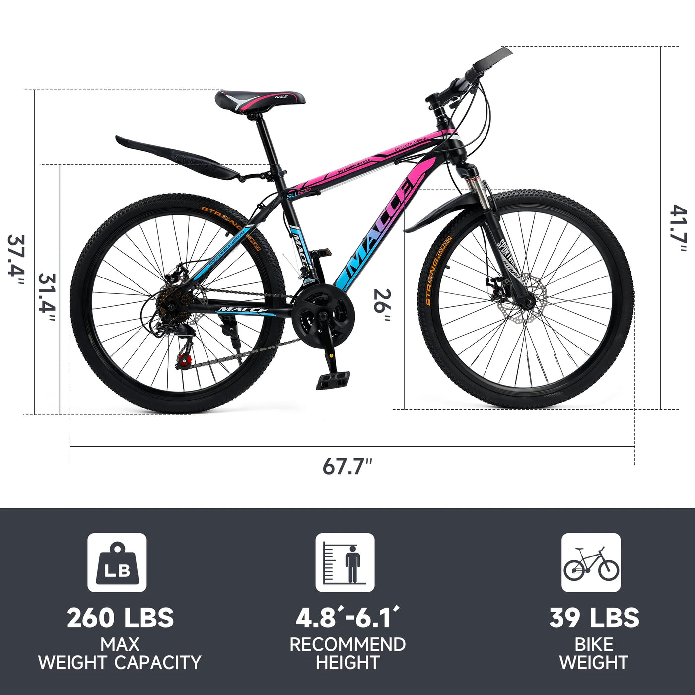 ARTUDATECH 24 26 27.5 Inch Mountain Bike, 24 Speeds with V/Disc Brakes High-Carbon Steel Frame Mens Womens Mountain Bike, Front Suspension MTB Bicycle for Adult & Teenagers