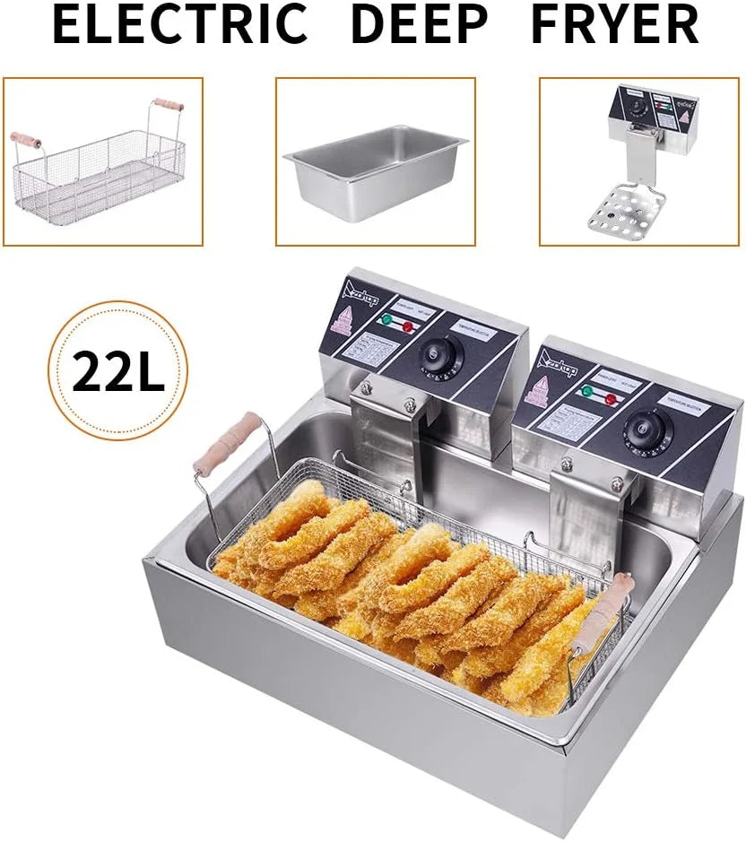 12 Liter Deep Fryer w/Basket Strainer, XL Jumbo Size, Adjustable Temperature & Timer, Perfect for Fried Chicken, Shrimp, French Fries, Chips & More, Removable Oil-Container, Stainless Steel