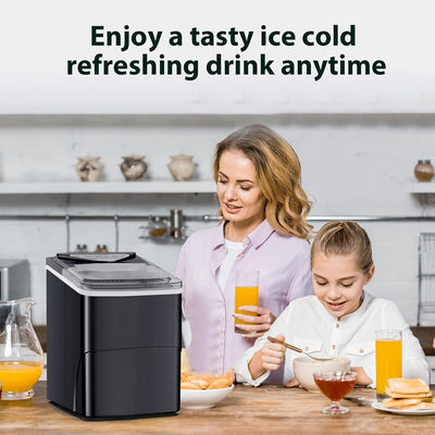 Ice Makers Countertop, Self-Cleaning Function, Portable Electric Ice Cube Maker Machine, 9 Pellet Ice Ready in 6 Mins, 26lbs 24Hrs with Ice Bags and Scoop Basket for Home Bar Camping RV(Black)