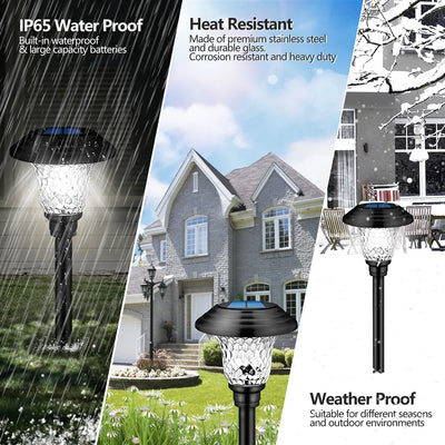 8 Pack Solar Garden Lights Outdoor, Decorative Solar Garden Lights Waterproof Glass Stainless Steel Auto-on/off Solar Landscape Lights for Lawn, Patio, Yard, Garden, Pathway, Driveway