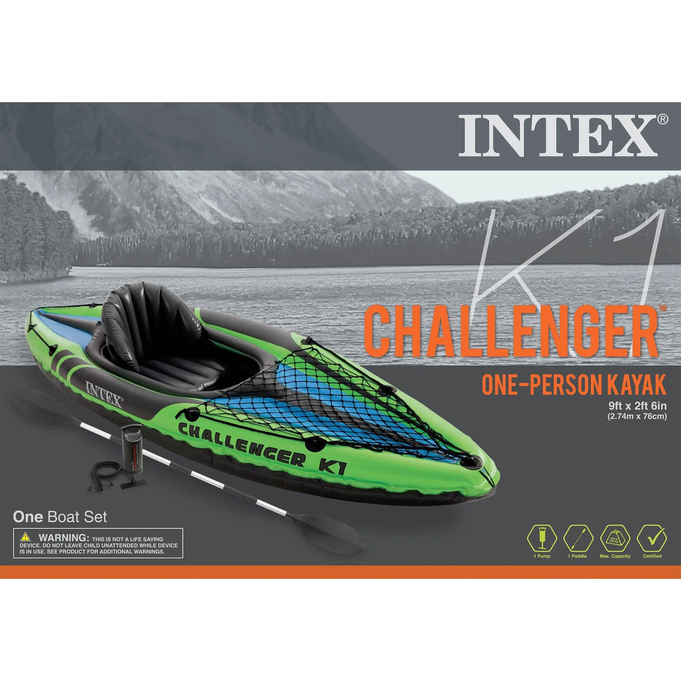 Intex Challenger K1 1 Person Inflatable Sporty Kayak w/Oars & Pump (2 Pack)