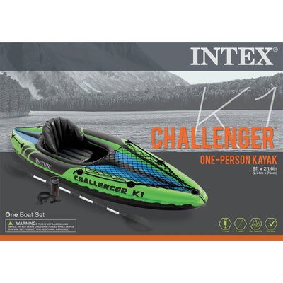 Intex Challenger K1 1 Person Inflatable Sporty Kayak w/Oars & Pump (2 Pack)