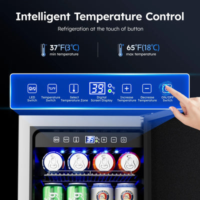 Ecojoy Outdoor Beverage Refrigerator, 15 Inch Stainless Steel Under Counter Beer Beverage Fridge for 120 Cans w/ 37-65℉