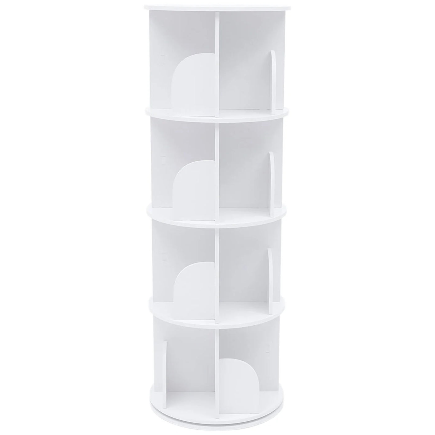 Wuzstar 4 Tiers Rotating Bookshelf 360 Degrees Display Shelves Bookshelf Organizer White Stackable Rack Floor Standing Bookcase for Living Room, Bedroom and Office, 15.7 * 15.7 * 46.5in