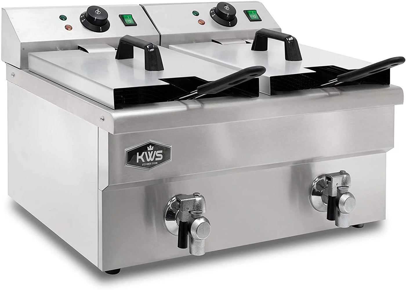 KWS DY-16 Commercial 3500W Electric Deep Fryer 15L Stainless Steel with Faucet Drain Valve System for Commercial Restaurant