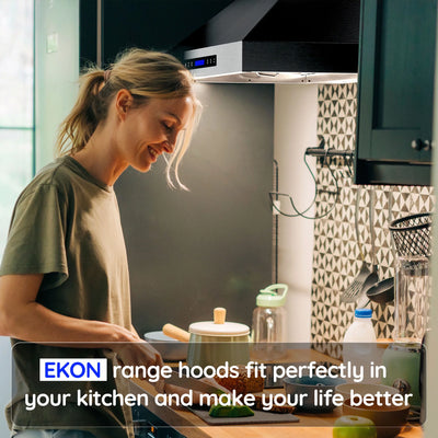 EKON KITCHEN EXPERT 36 Inches Stainless Steel Convertible Wall Mount Range Hood with Charcoal Filter and Remote Control Included NAP04-36