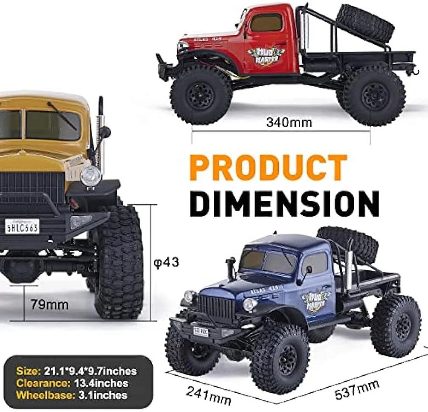 RocHobby Atlas 1/10 RC Crawler, 4WD 2.4Ghz RC Rock Truck Off Road, Hobby RC Car Indoor&Outdoor 2 in 1, RC Vehicles for Adults Need to Complete with Battery, Yellow