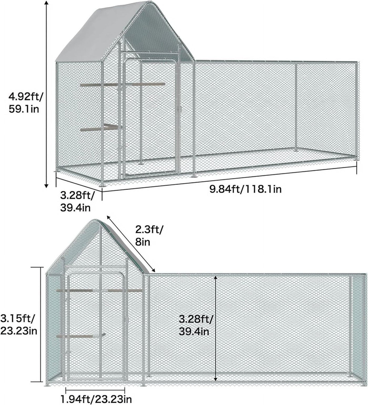 Walnest 10ft Large Metal Chicken Coop with Climbing Frame, Walk-in Poultry Cage with Waterproof&Anti-UV Cover,Heavy Duty Chicken Coop or Outdoor Backyard Farm Use