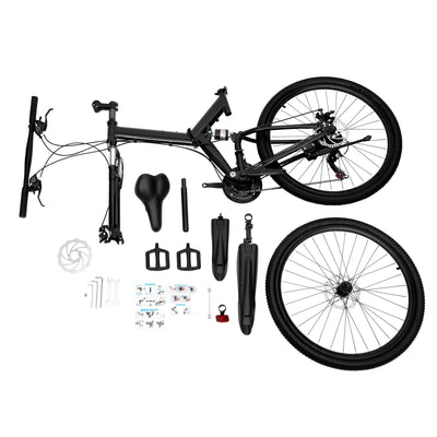 Aiqidi 26 Inch 21 Speed Folding Mountain Bike Full Suspension Dual Disc Brakes Bicycle Unisex Adult Bicycle Black