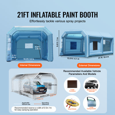 SKYSHALO Portable Spray Shelter, 21x13.5x9.8 ft, Includes 1100W Blower & Filtration System, Ideal for Mid-Size Vehicles & Bulky Furniture