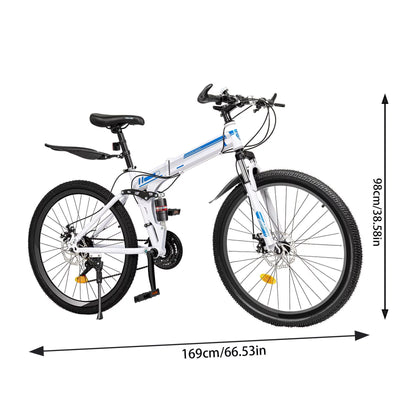 Wuzstar 26" Mountain Folding Bike 21-Speed High-Carbon Steel Mountain Bicycle with Dual Disc-Brake