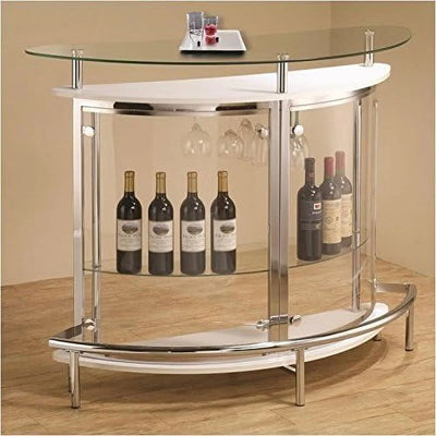 FJU Metal Contemporary Home Bar Unit with Clear Acrylic Front in White