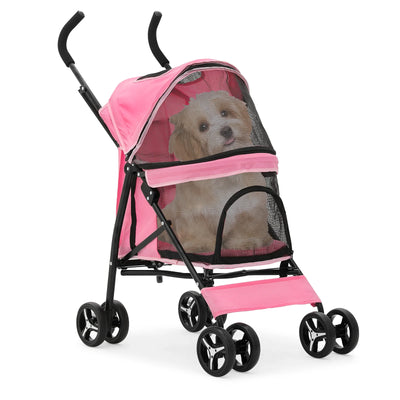 MoNiBloom Foldable Lightweight Dog Stroller for Small Medium Dogs, Pet Stroller,4 Wheel, Pink