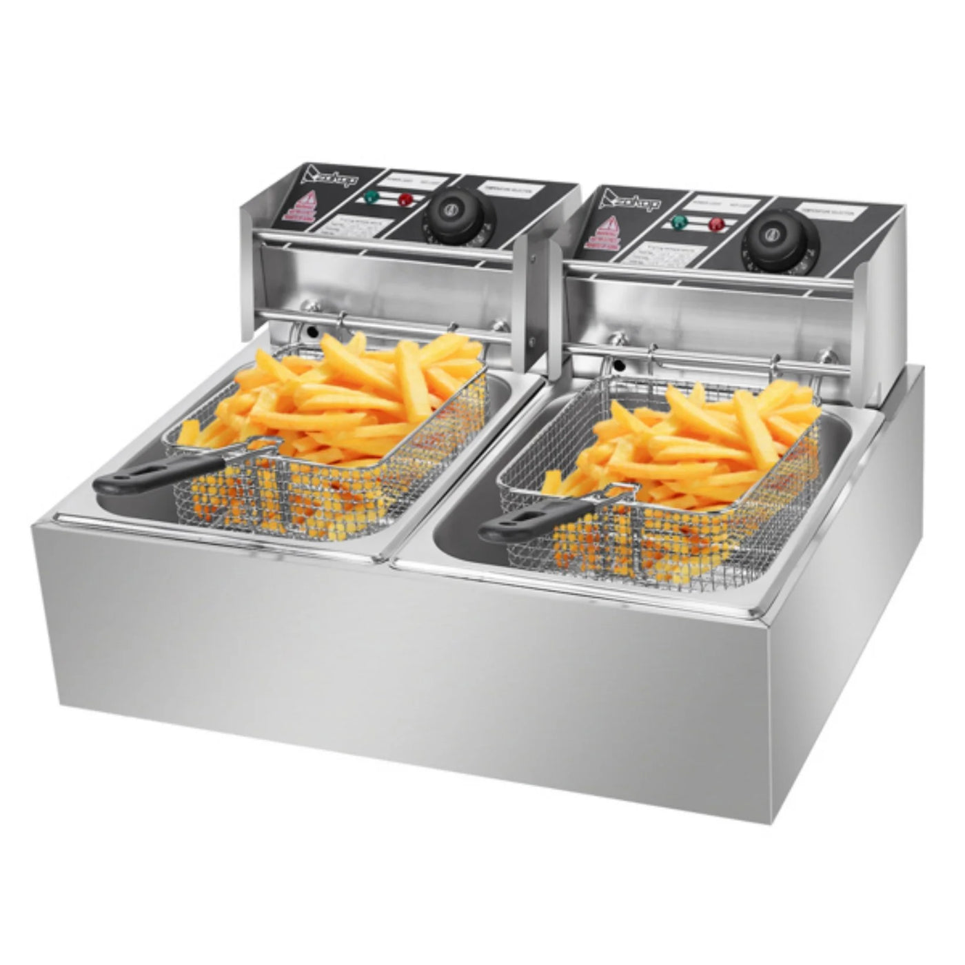 YAPENG Electric Deep Fryer, 12L*2 Large Capacity Countertop Fryer w/Dual Removable Basket and Lids, 2500W*2 Stainless Steel Deep Fryer, Silver