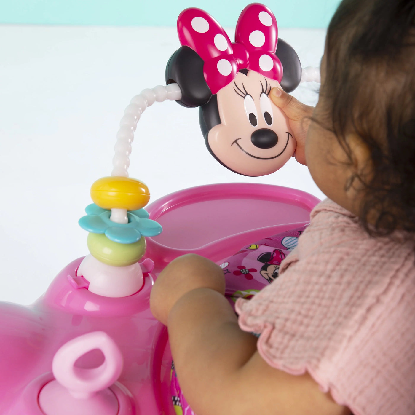 Bright Starts Disney Baby Minnie Mouse PeekABoo Activity Jumper Bouncer with Lights & Music, Age 6 months+