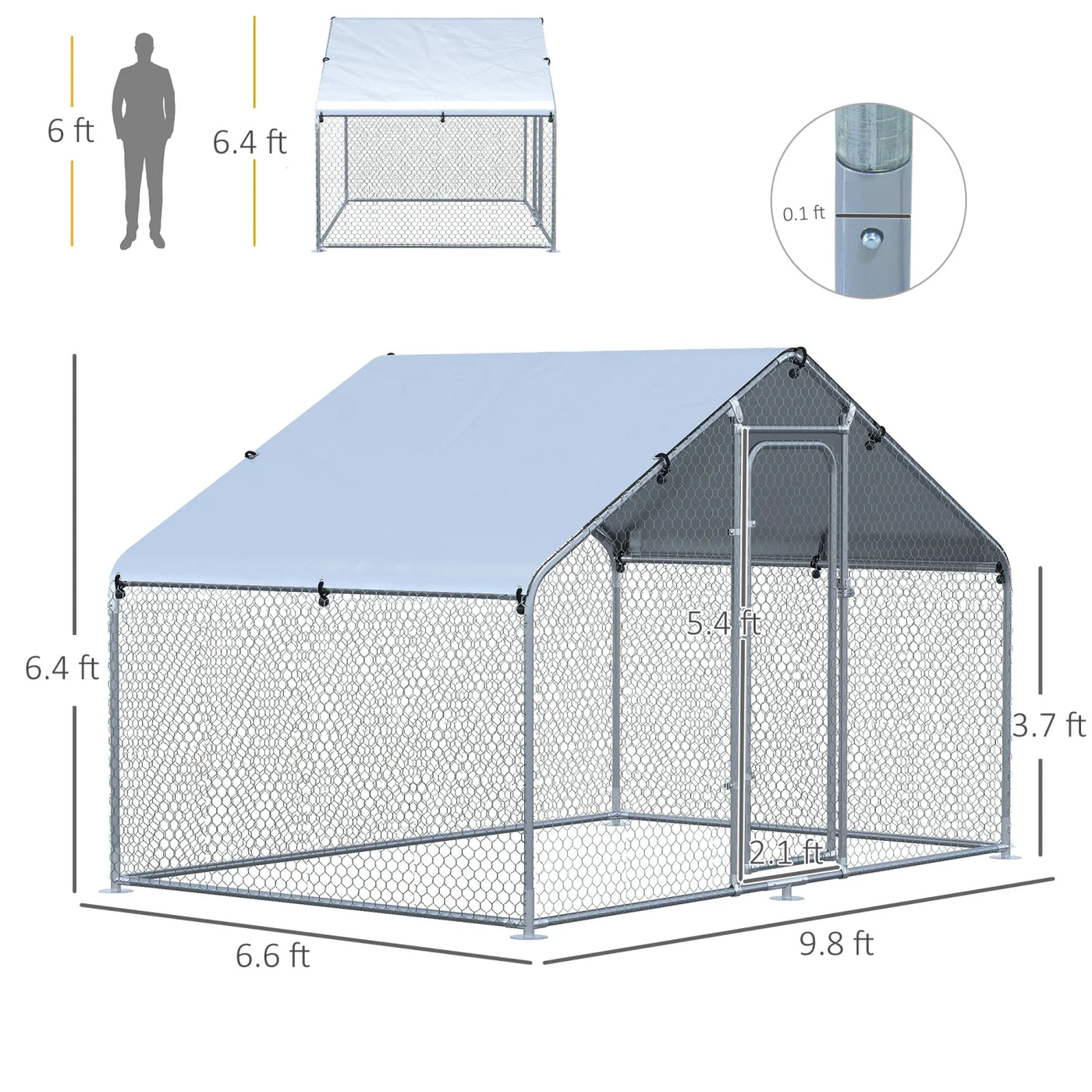 GFVCNIO PawHut Large Coop Metal Run with Waterproof and Anti-UV Cover Spire Shaped Walk-in Fence Cage Hen House for Outdoor and Yard Farm Use 1.26” Tube Diameter 9.8‘ x 6.6‘ x 6.4‘