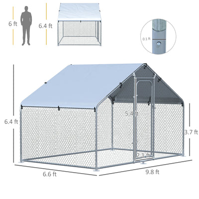 XCJDILAO PawHut Large Coop Metal Run with Waterproof and Anti-UV Cover Spire Shaped Walk-in Fence Cage Hen House for Outdoor and Yard Farm Use 1.26” Tube Diameter 9.8‘ x 6.6‘ x 6.4‘