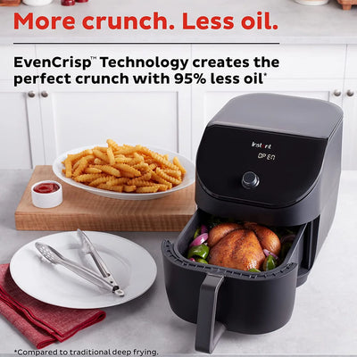 Slim XL 6QT Air Fryer that Crisps, Roasts, Reheats, Bakes, Broils & is Quiet, Space Saving, Nonstick, Dishwasher-Safe, 100+ In-App Recipes,Black