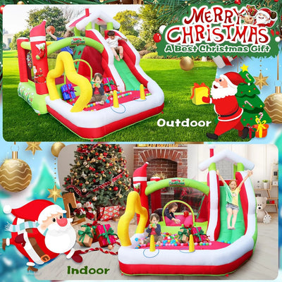 Track 7 Christmas Inflatable Bounce House for Kids, 7 in1 Slide Inflatable Bouncer with Blower, Slide, Climbing, Obstacles, Jumping All in One Castle, Outdoor & Indoor, for Toddlers Age 2+