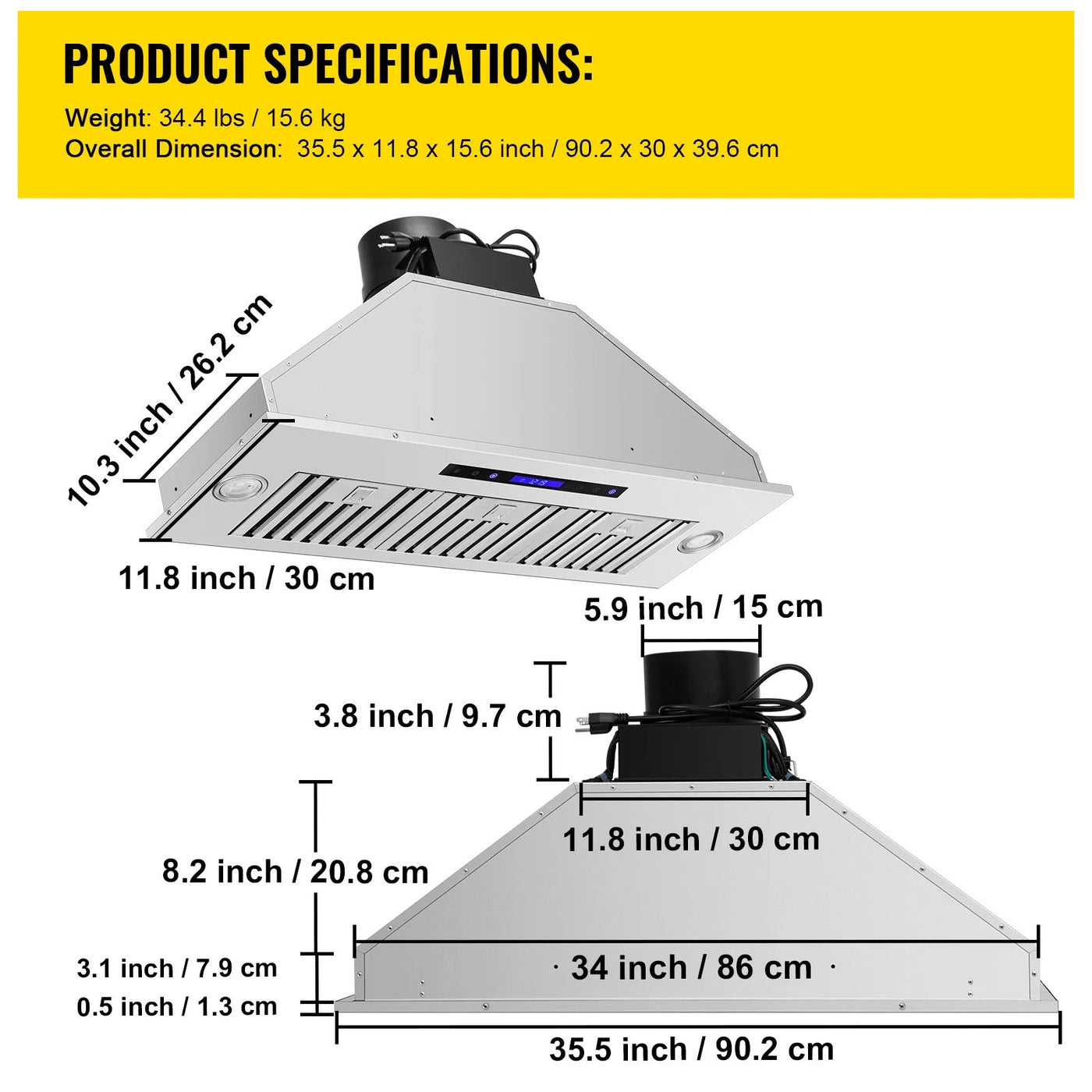 BENTISM Built-in Range Hood Insert Vent Hood 900CFM 36in Touch & Remote Control