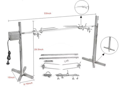 INTSUPERMAI 90lbs Rotisserie Grill Spit Roaster Tripod Electric Motor Stainless Steel Lamb Skewer