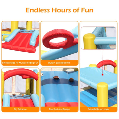 Track 7 Inflatable Bounce House,Inflatable Jumping Castle with a Basketball Hoop,Slide,Three Balls