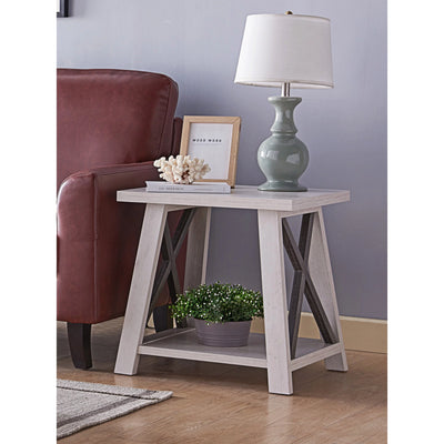 Side Table, End Table Wood Nightstand X Design Legs Bottom Storage Space Table