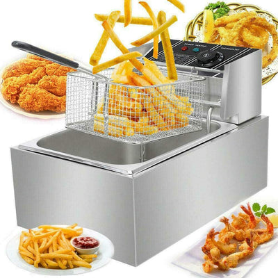 FETCOI 1700W 6L Single Tanks Electric Countertop Deep Fryer Commercial Stainless Steel Large Capacity Fryer Tabletop Restaurant kitchen Frying Machine with Basket