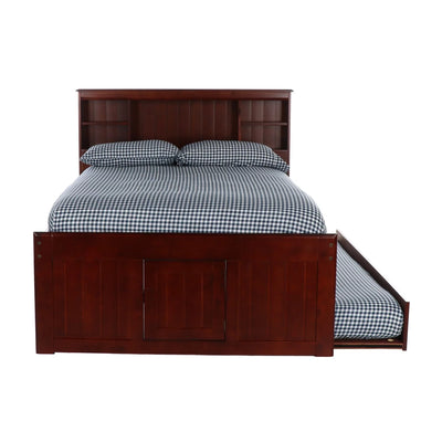 OS Home and Office Solid Pine Full Size Captains Bookcase Bed-Style:3 Drawers with Trundle/Merlot