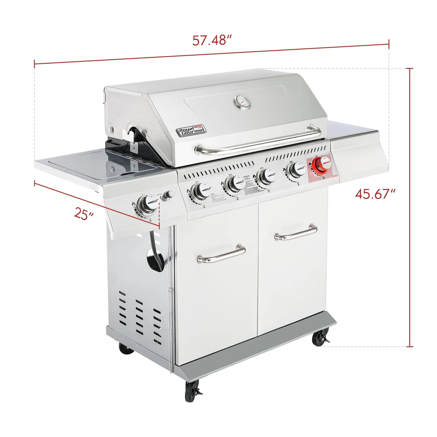 Royal Gourmet GA5404S Deluxe Stainless Steel 5-Burner Gas Grill with Rotisserie Kit, Sear Burner, and Side Burner, 64,000 BTU Cabinet Style Gas Grill, Silver