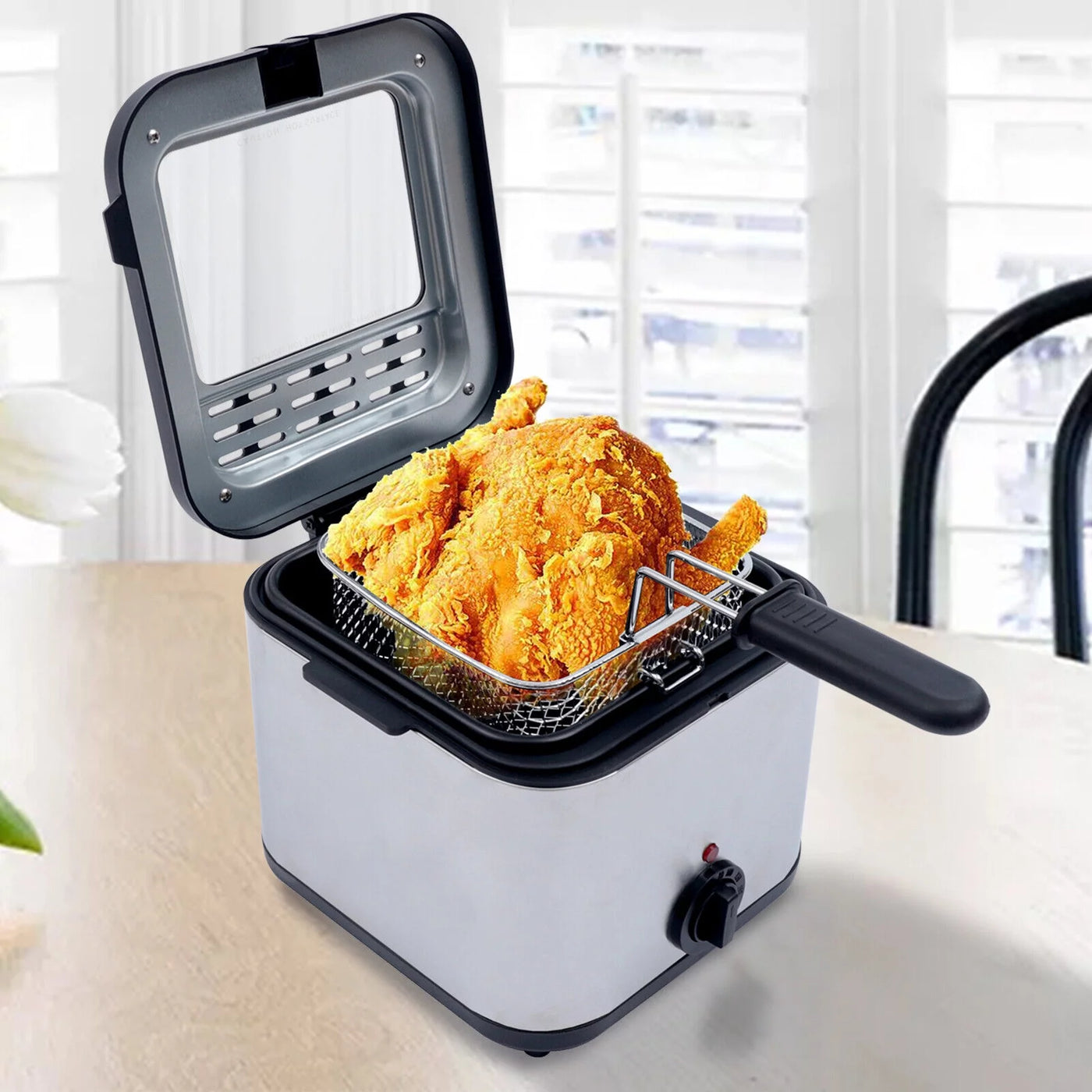 1000W 2.5L Deep Fryer With Basket Small Fryer w/ View Window, Oil Dripping Hook