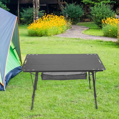 Miulika Folding Table Camping Table Foldable Small Table Sturdy Outdoor Table with Adjustable Legs for Camp Garden Barbecue Yard Boat Black