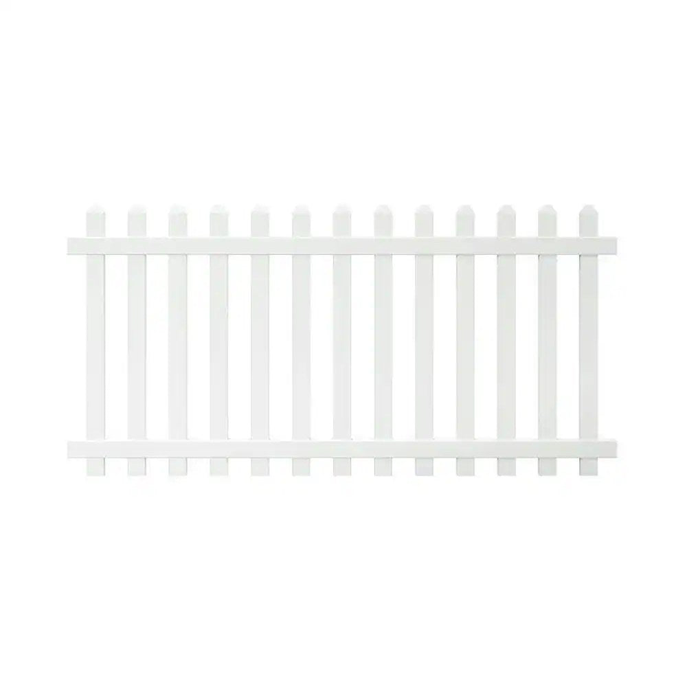 Veranda Glendale 4 ft. H x 8 ft. W White Vinyl Spaced Picket Unassembled Fence Panel with Dog Ear Pickets