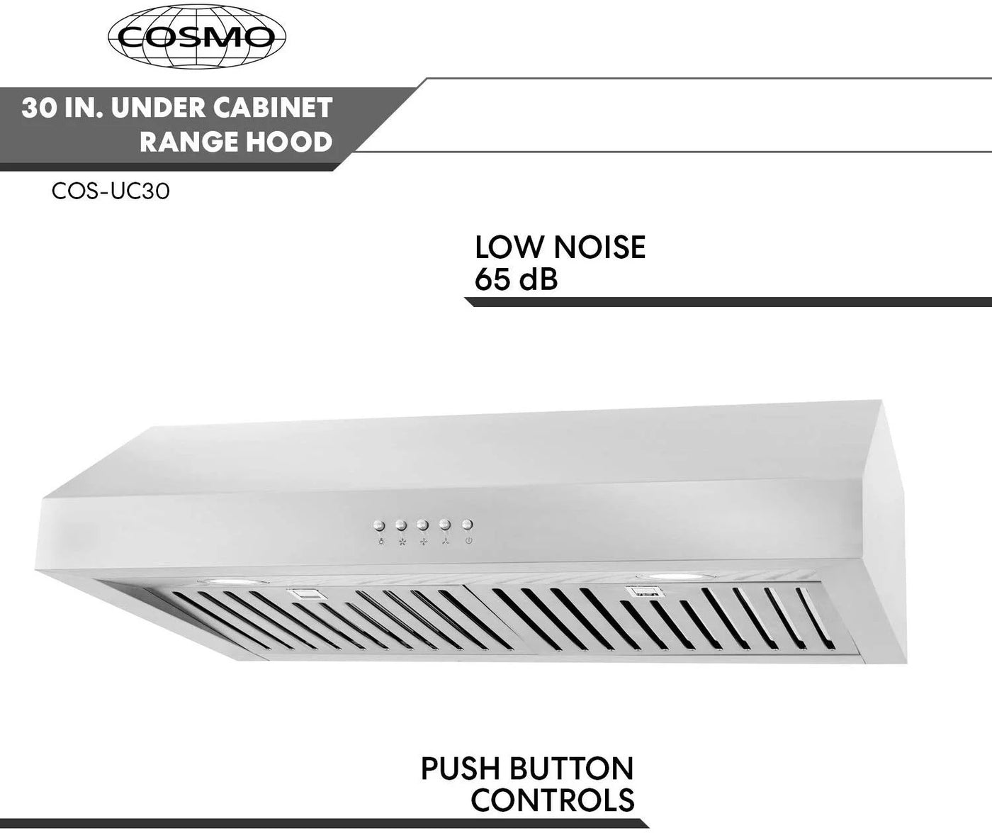 Cosmo UC30 30-Inch Under-Cabinet Range Hood and Over Stove Vent Light, Silver