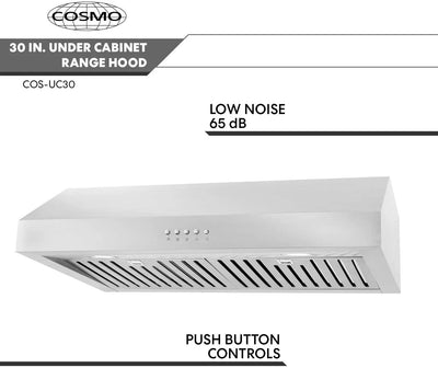 Cosmo UC30 30-Inch Under-Cabinet Range Hood and Over Stove Vent Light, Silver