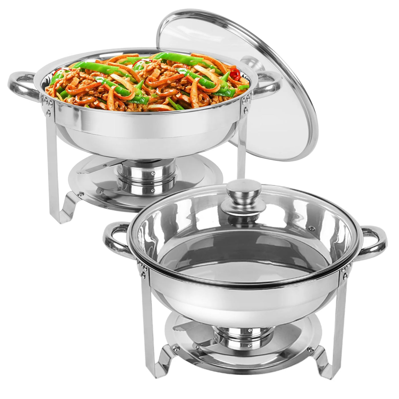 IMACONE 5QT Chafing Dish Buffet Set 2-Pack with Glass Lid, Stainless Steel Round Chafer Set for Catering