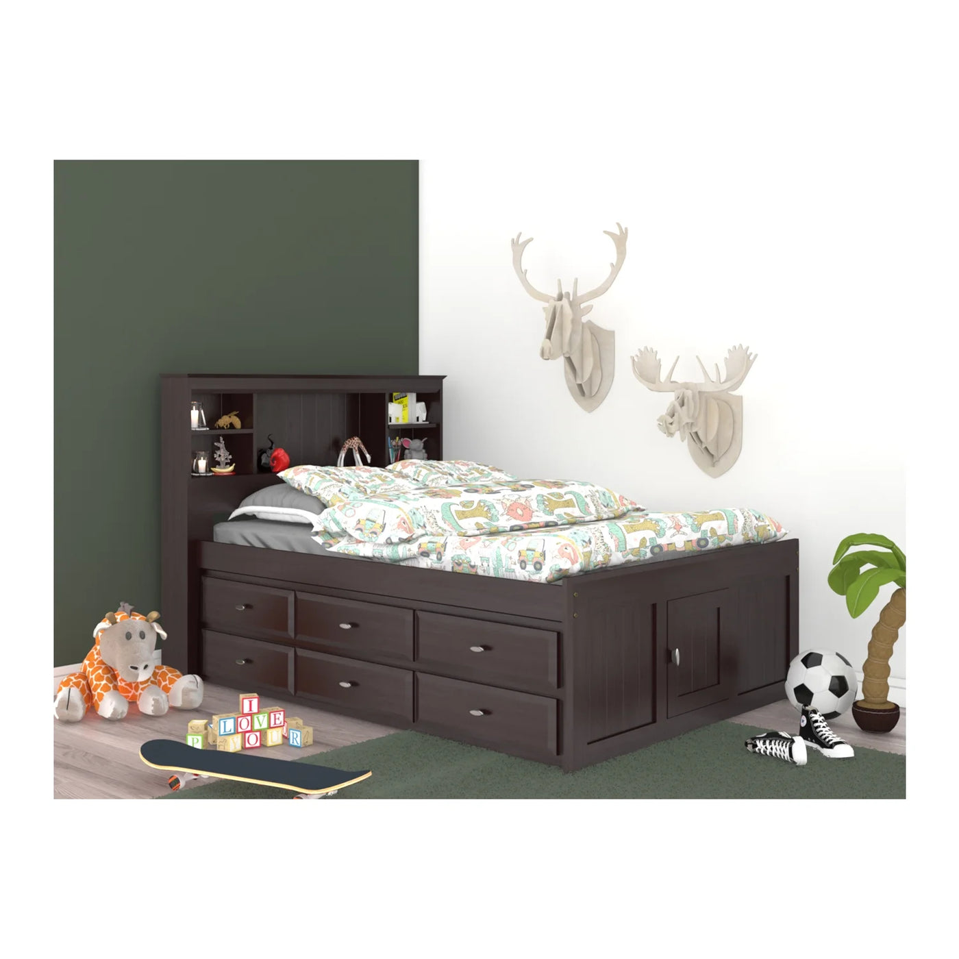 American Furniture Classics OS Home and Office Furniture Model 82921K12-22 Full Size Bookcase Bed with Twelve Drawers in Espresso