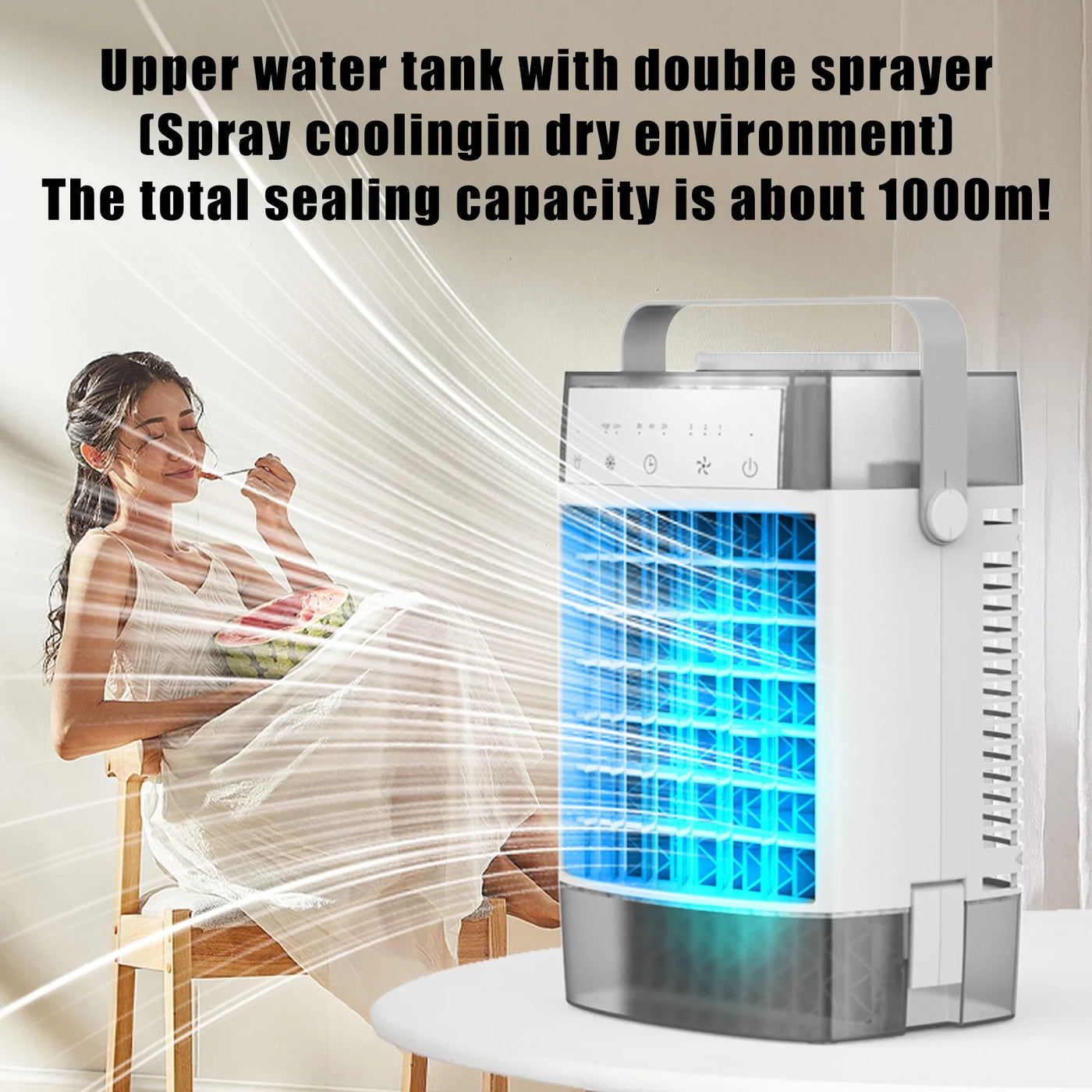 Homester Portable Air Conditioners Fan, 1000ml Tank Evaporative Air Cooler with 3 Speed Humidify & 7 LED Light Cooling Fan for Indoor Home Office Bedroom