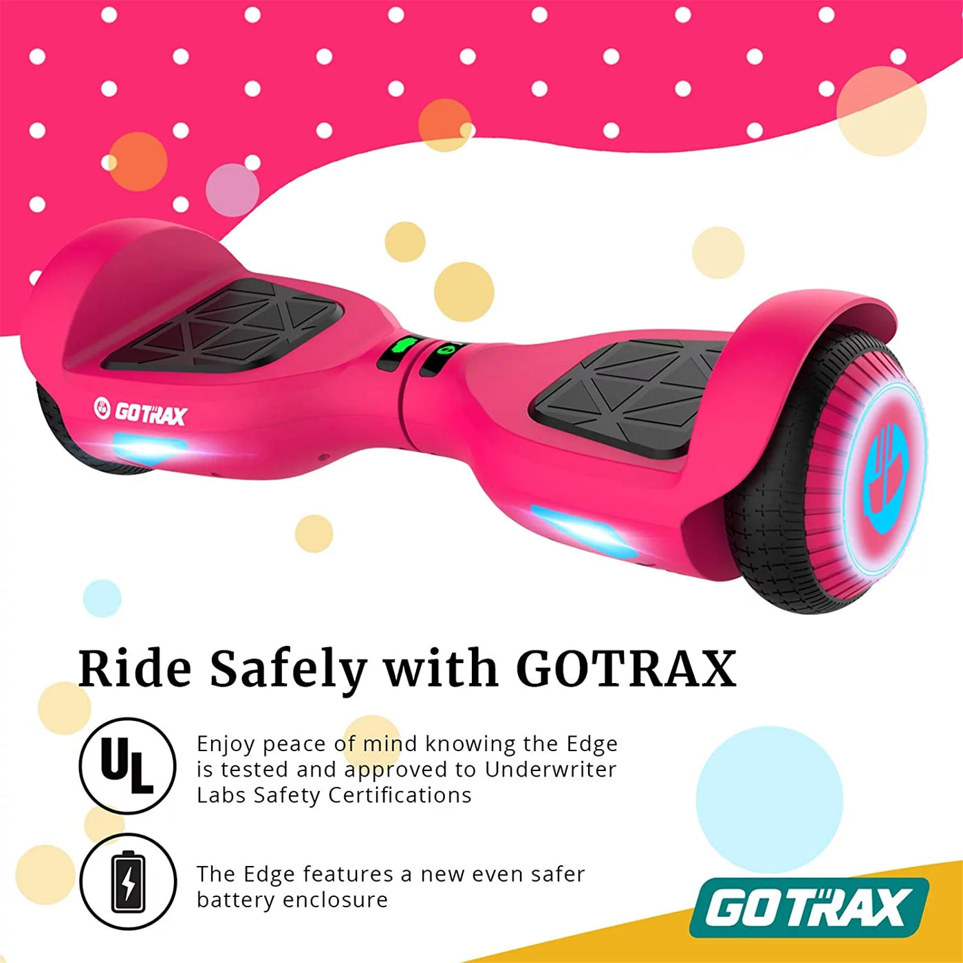 GOTRAX Edge Hoverboard for Kids Adults, 6.5" Tires 6.2mph & 2.5 Miles Self Balancing Scooter, Pink