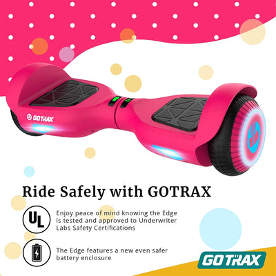 GOTRAX Edge Hoverboard for Kids Adults, 6.5" Tires 6.2mph & 2.5 Miles Self Balancing Scooter, Pink