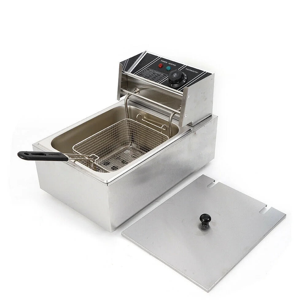 denest 5kW Large Electric Deep Fryer Single Tank Commercial Restaurant Fry Basket 6/12L