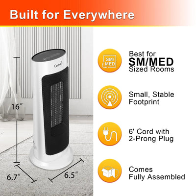 Caynel Oscillating Tower Ceramic Heaters for Home, Electric Space Heater with Thermostat 12-Hour Timer, 1500W, White