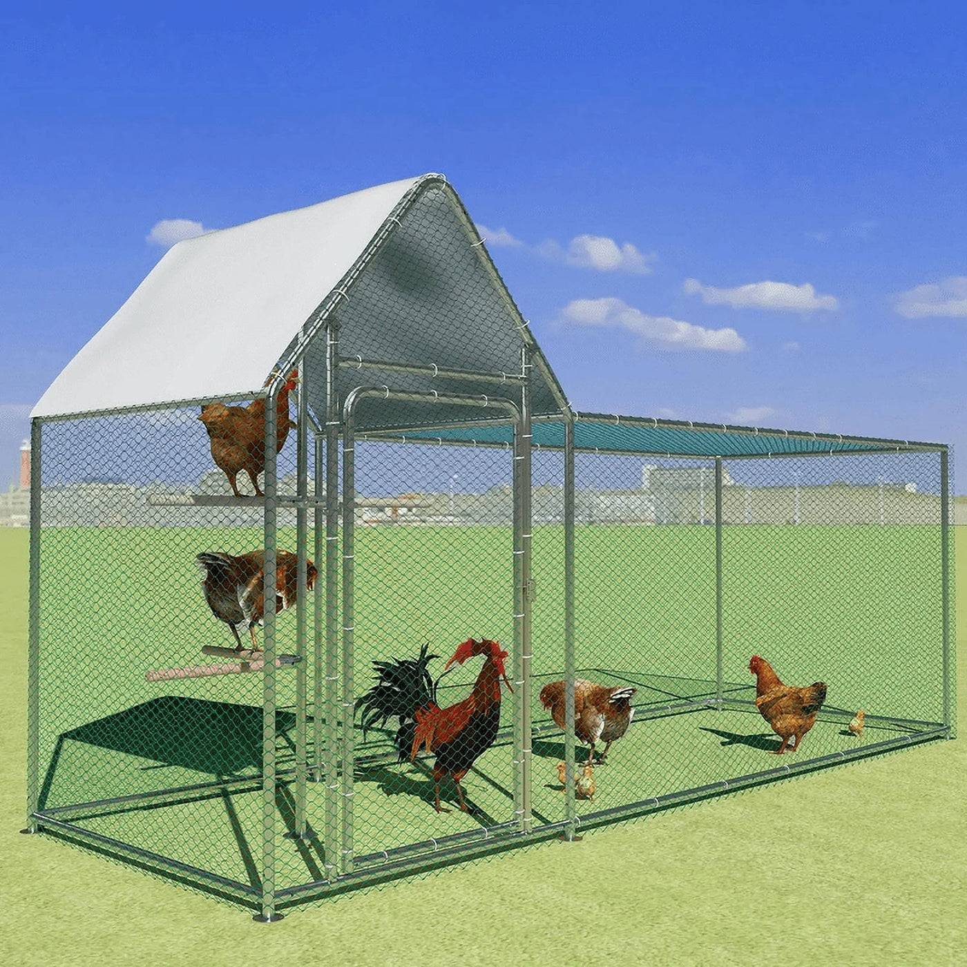 Walnest 10ft Large Metal Chicken Coop with Climbing Frame, Walk-in Poultry Cage with Waterproof&Anti-UV Cover,Heavy Duty Chicken Coop or Outdoor Backyard Farm Use